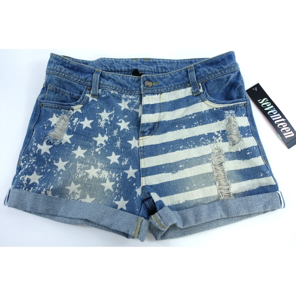 Seventeen Jeans Shorts Junior Size 3 American Flag Distressed Cuffed